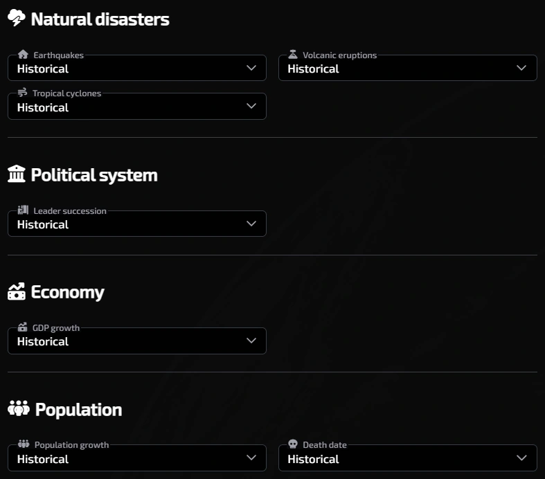 Historical mode settings
